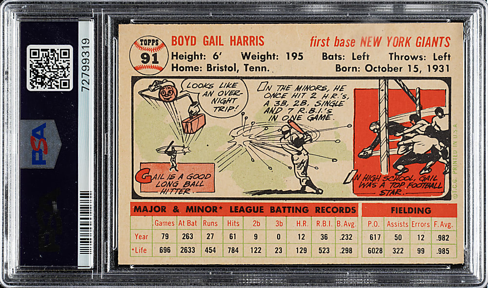 1956 Topps #91 Gail Harris White Back PSA NM-MT 8