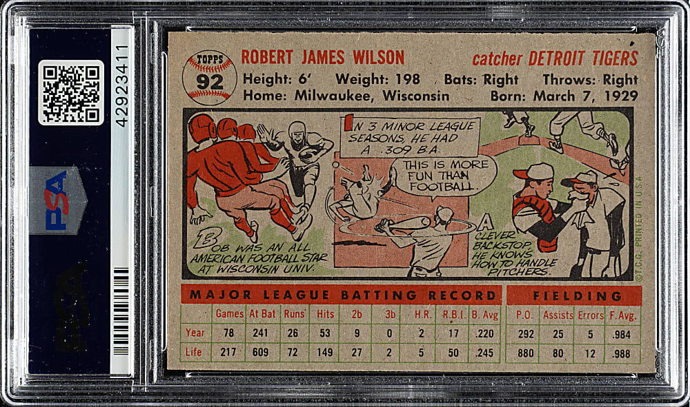 1956 Topps #92 Red Wilson Gray Back PSA NM-MT 8