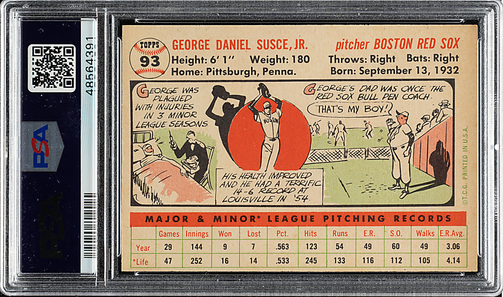 1956 Topps #93 George Susce Jr. White Back PSA NM-MT 8