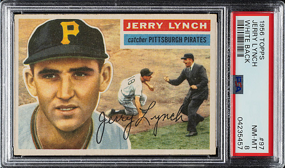 1956 Topps #97 Jerry Lynch White Back PSA NM-MT 8