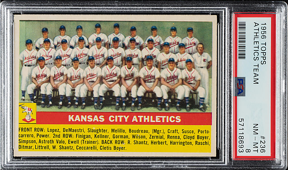 1956 Topps #236 Kansas City Athletics Team PSA NM-MT 8