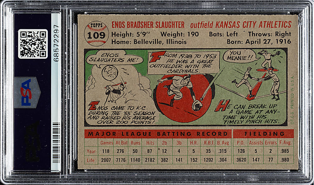 1956 Topps #109 Enos Slaughter Gray Back PSA NM-MT 8