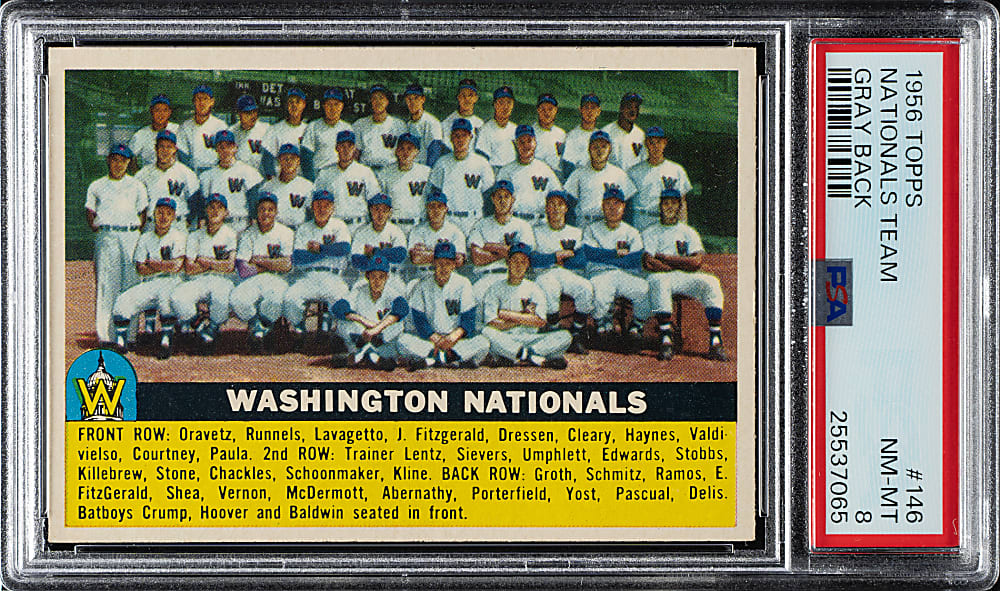 1956 Topps #146 Washington Nationals Team Gray Back PSA NM-MT 8