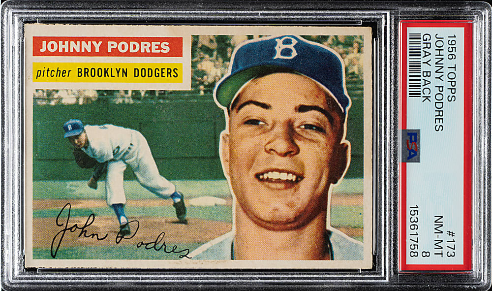 1956 Topps #173 Johnny Podres Gray Back PSA NM-MT 8