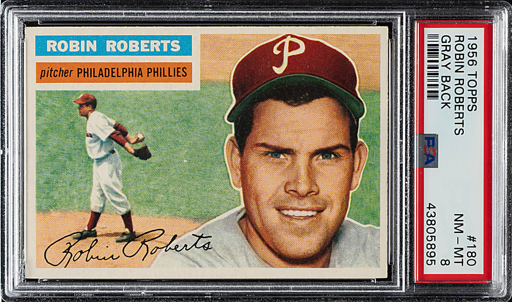 1956 Topps #180 Robin Roberts Gray Back PSA NM-MT 8
