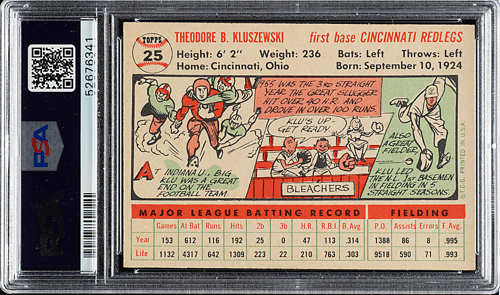 1956 Topps #25 Ted Kluszewski White Back PSA NM-MT 8