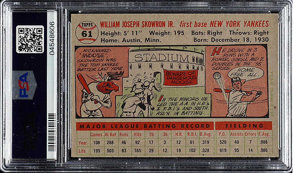 1956 Topps #61 Bill Skowron Gray Back PSA NM-MT 8