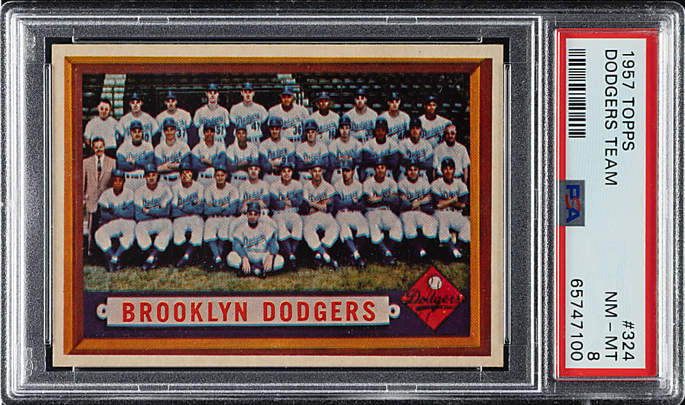 1957 Topps #324 Brooklyn Dodgers Team PSA NM-MT 8