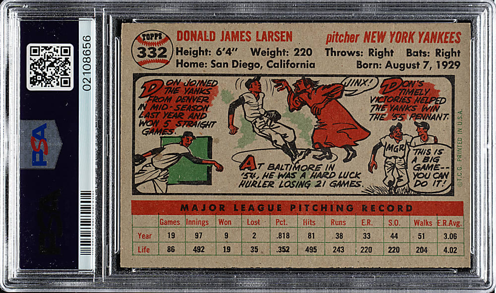 1956 Topps #332 Don Larsen PSA NM-MT 8