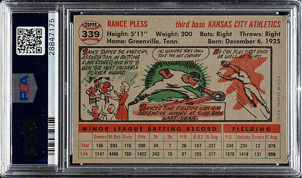 1956 Topps #339 Rance Pless PSA NM-MT 8
