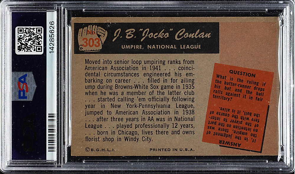 1955 Bowman #303 Jocko Conlan PSA NM 7