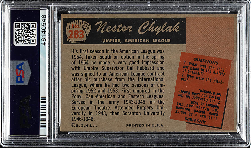 1955 Bowman #283 Nestor Chylak PSA NM 7