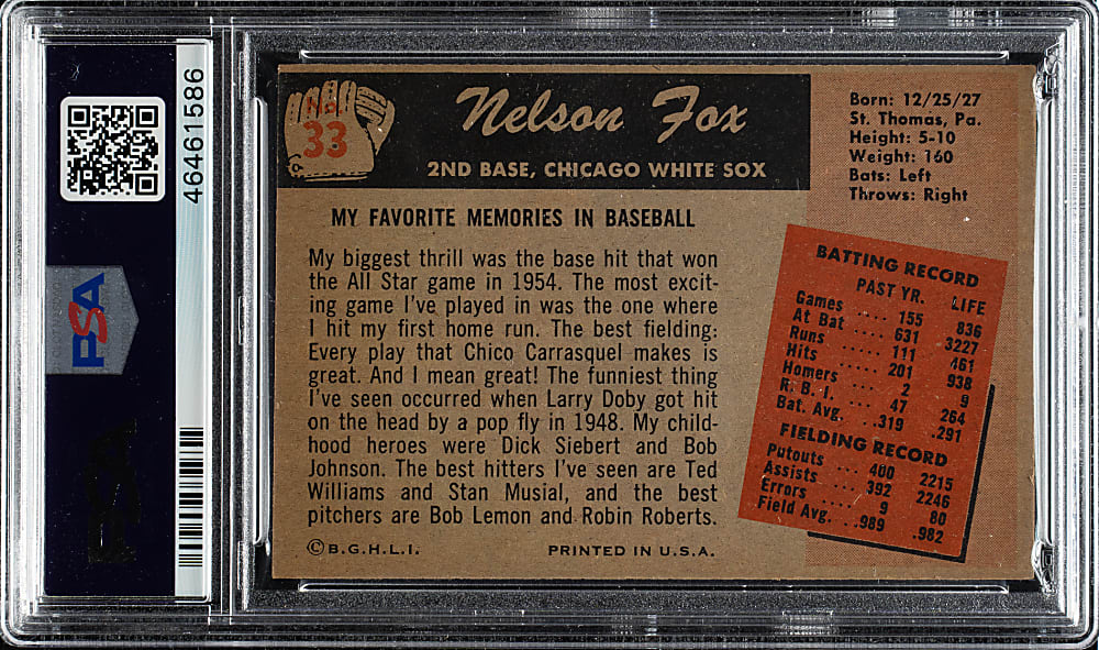 1955 Bowman #33 Nellie Fox PSA NM-MT 8