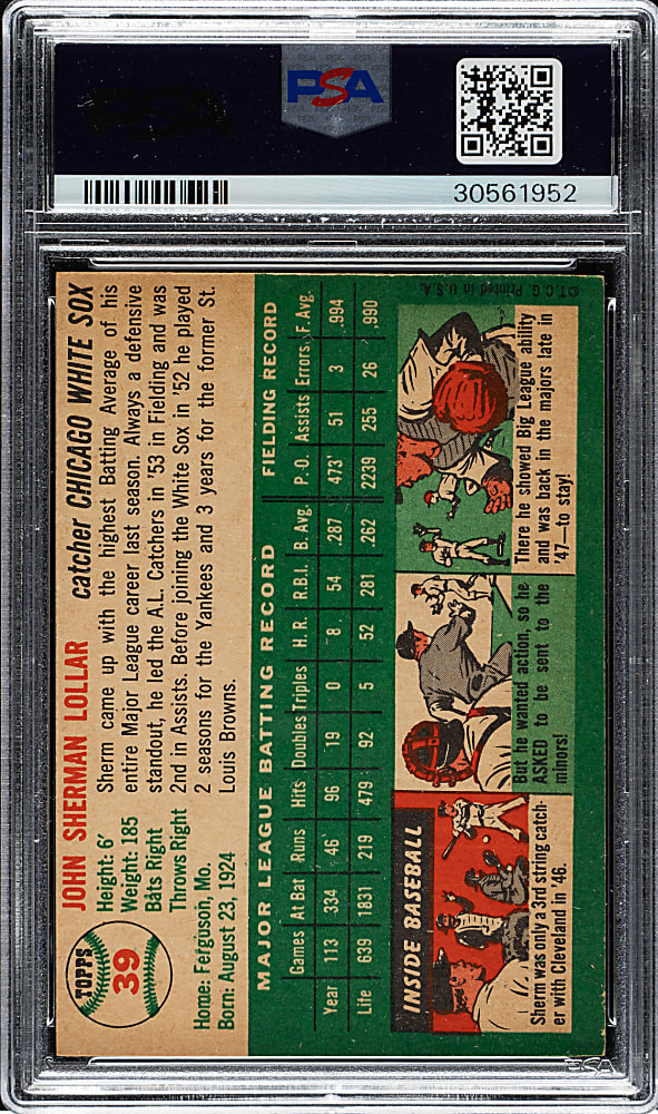 1954 Topps #39 Sherm Lollar PSA NM-MT 8