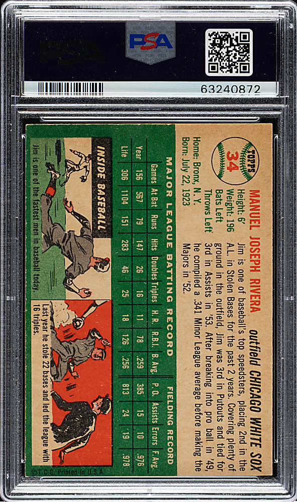 1954 Topps #34 Jim Rivera PSA NM-MT 8