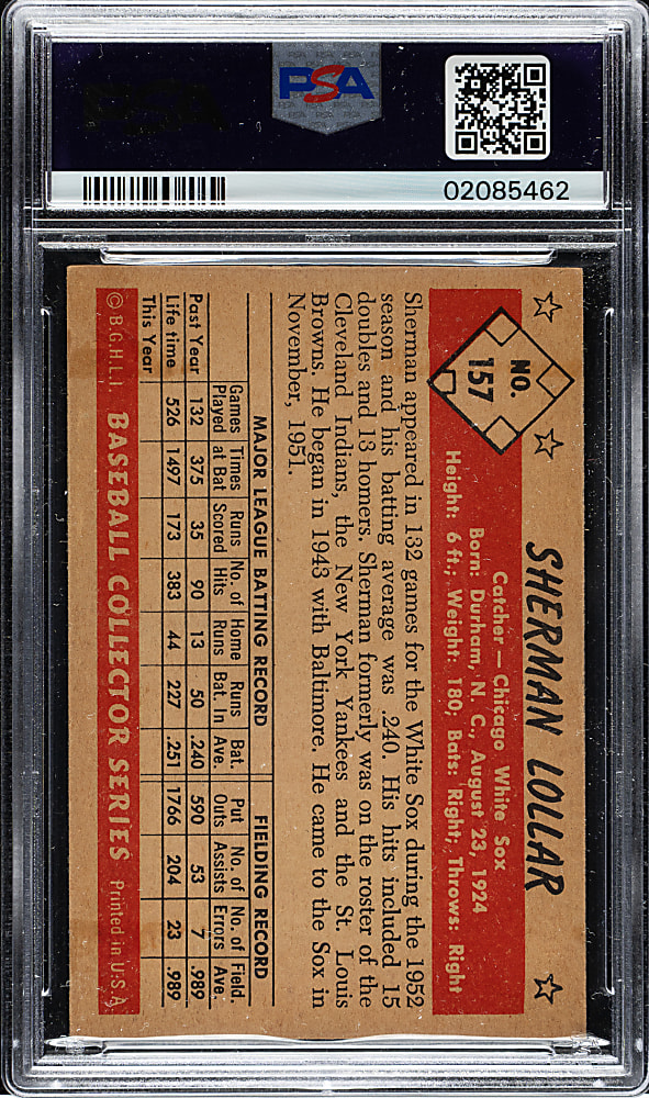 1953 Bowman Color #157 Sherman Lollar PSA NM 7