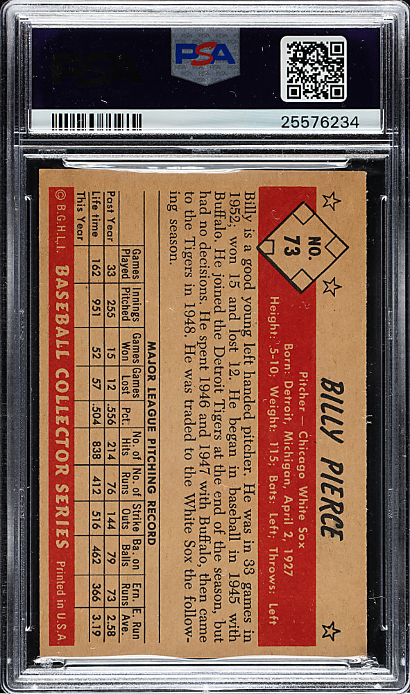 1953 Bowman Color #73 Billy Pierce PSA NM 7