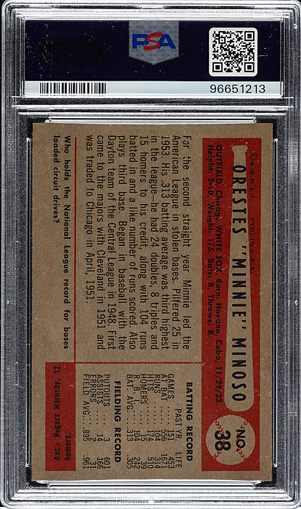 1954 Bowman #38 Minnie Minoso PSA NM-MT 8
