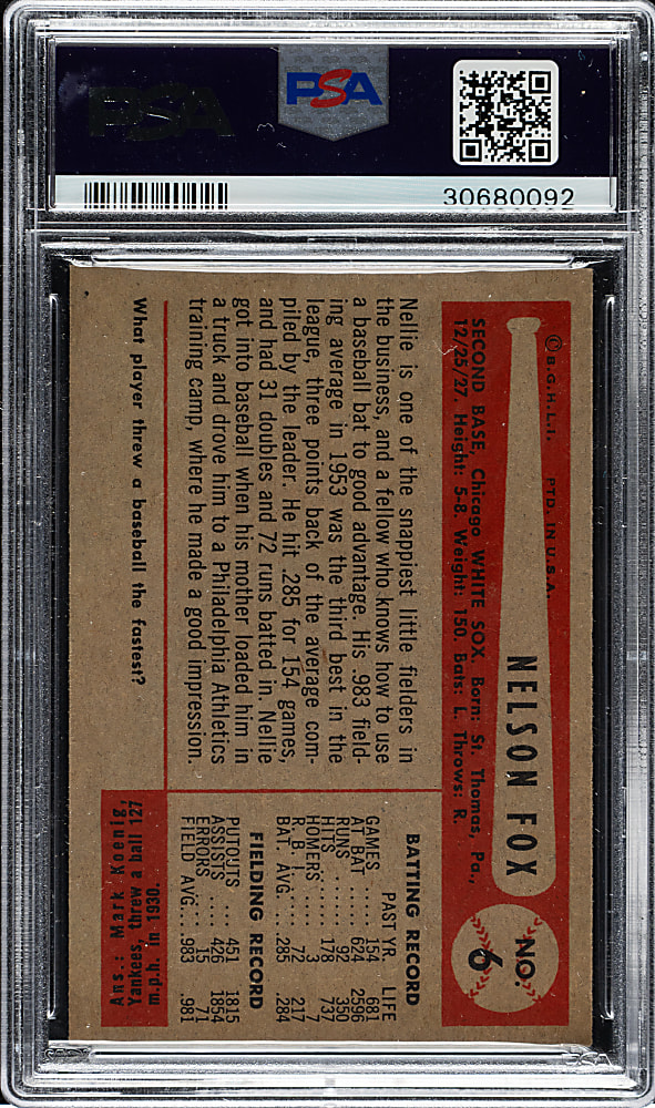 1954 Bowman #6 Nellie Fox PSA NM 7