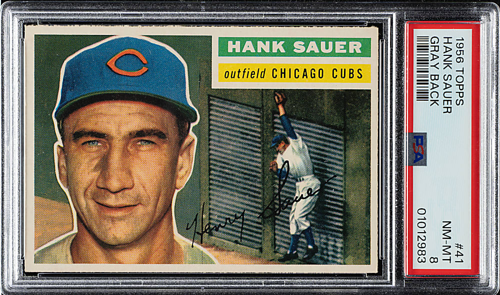 1956 Topps #41 Hank Sauer Gray Back PSA NM-MT 8