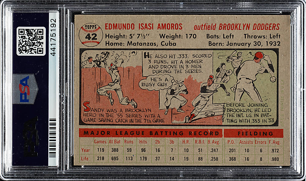 1956 Topps #42 Sandy Amoros Gray Back PSA NM-MT 8