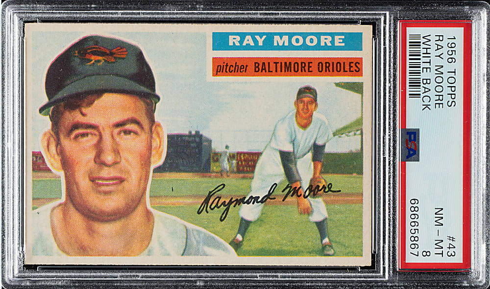 1956 Topps #43 Ray Moore White Back PSA NM-MT 8