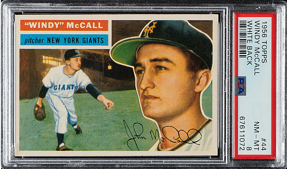1956 Topps #44 Windy McCall White Back PSA NM-MT 8