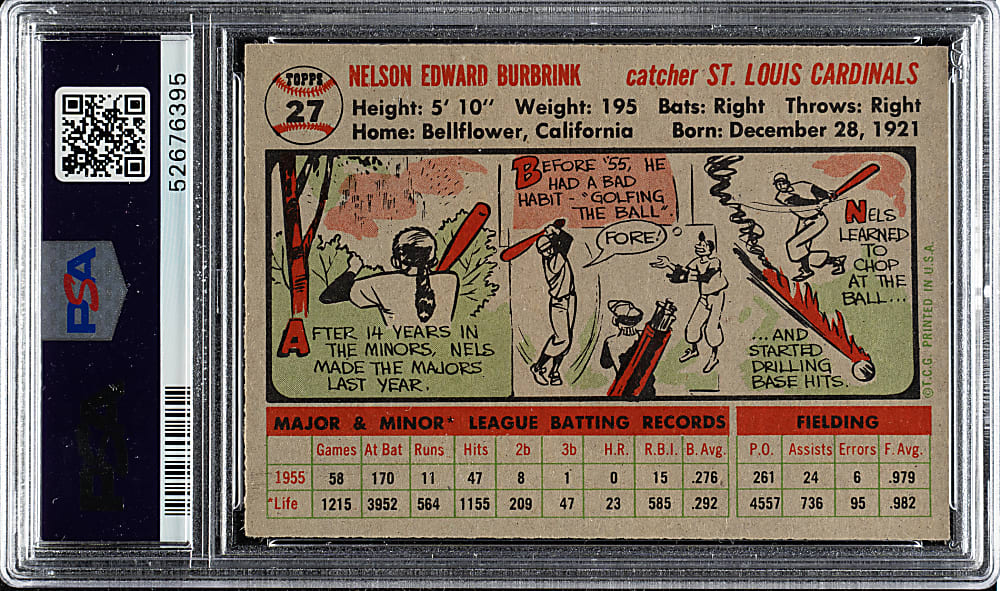 1956 Topps #27 Nelson Burbrink Gray Back PSA NM-MT 8