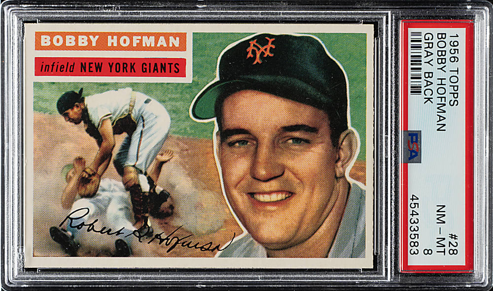 1956 Topps #28 Bobby Hofman Gray Back PSA NM-MT 8