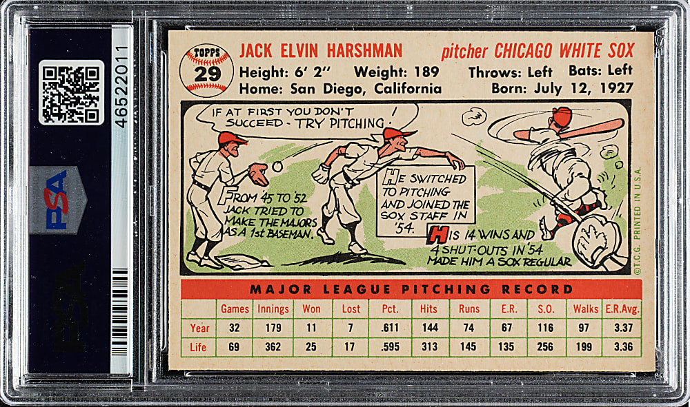 1956 Topps #29 Jack Harshman White Back PSA NM-MT 8