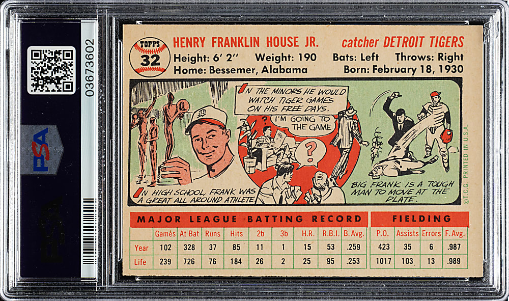 1956 Topps #32 Frank House White Back PSA NM-MT 8