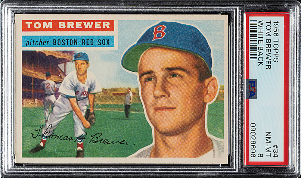 1956 Topps #34 Tom Brewer White Back PSA NM-MT 8