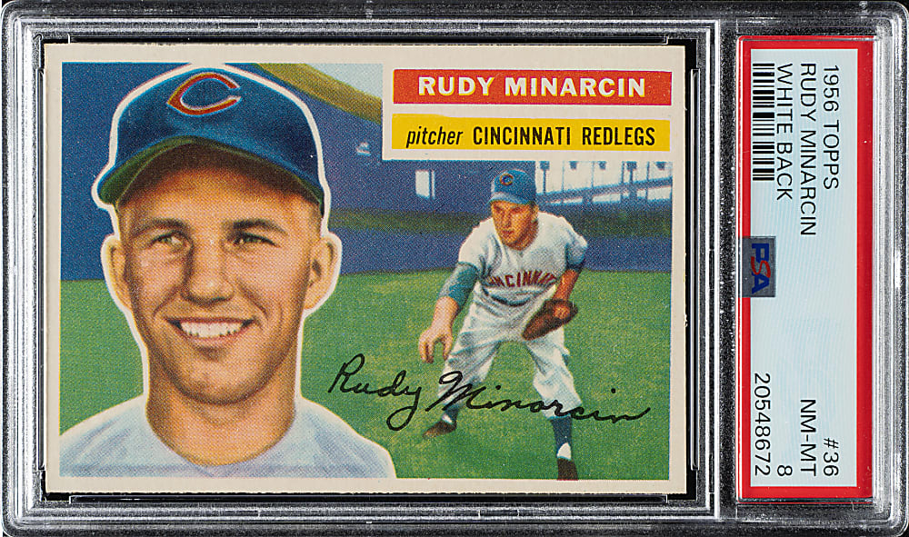 1956 Topps #36 Rudy Minarcin White Back PSA NM-MT 8