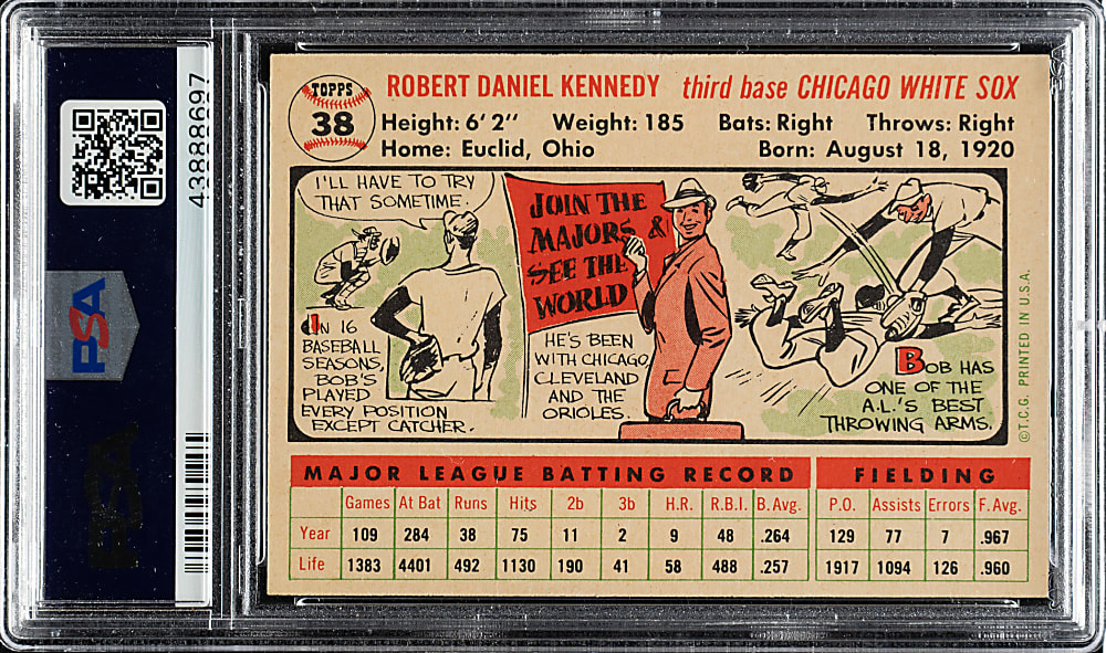 1956 Topps #38 Bob Kennedy White Back PSA NM-MT 8