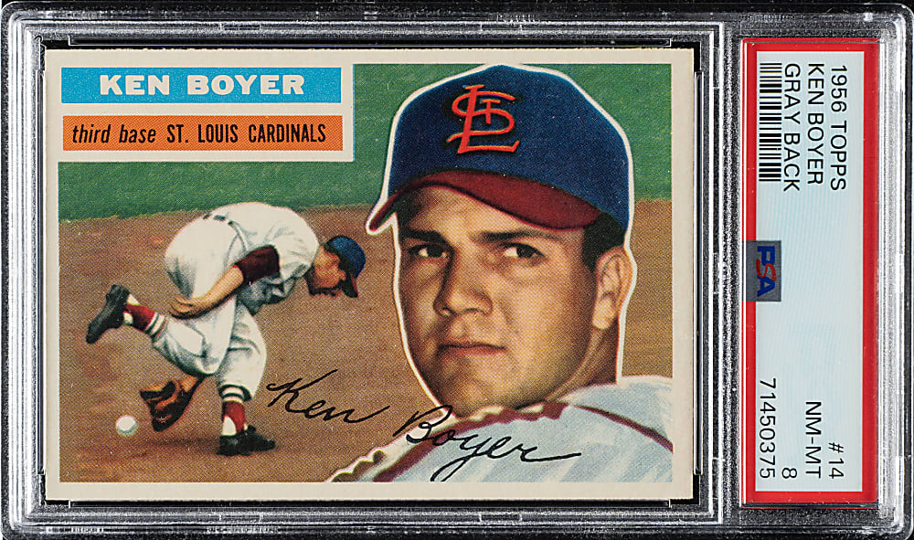 1956 Topps #14 Ken Boyer Gray Back PSA NM-MT 8
