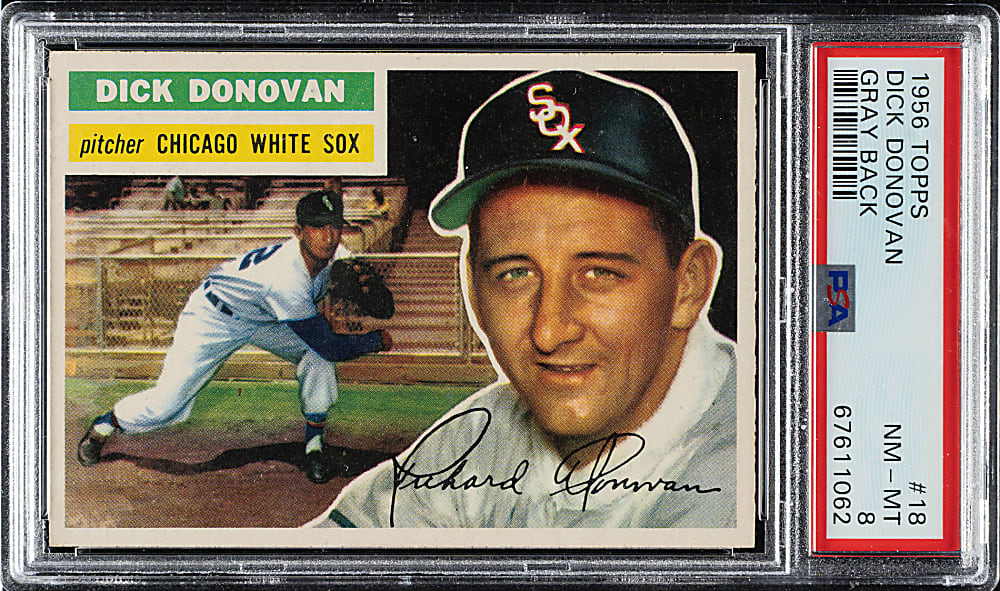 1956 Topps #18 Dick Donovan Gray Back PSA NM-MT 8