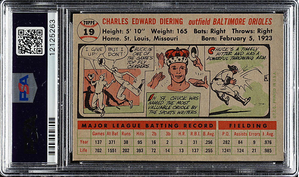 1956 Topps #19 Chuck Diering Gray Back PSA NM-MT 8