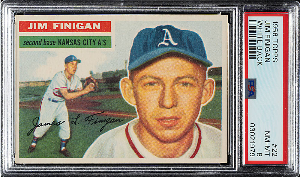 1956 Topps #22 Jim Finigan White Back PSA NM-MT 8