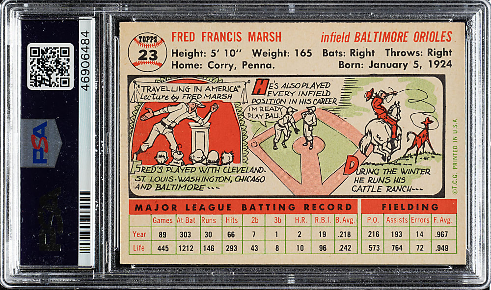 1956 Topps #23 Freddie Marsh White Back PSA NM-MT 8