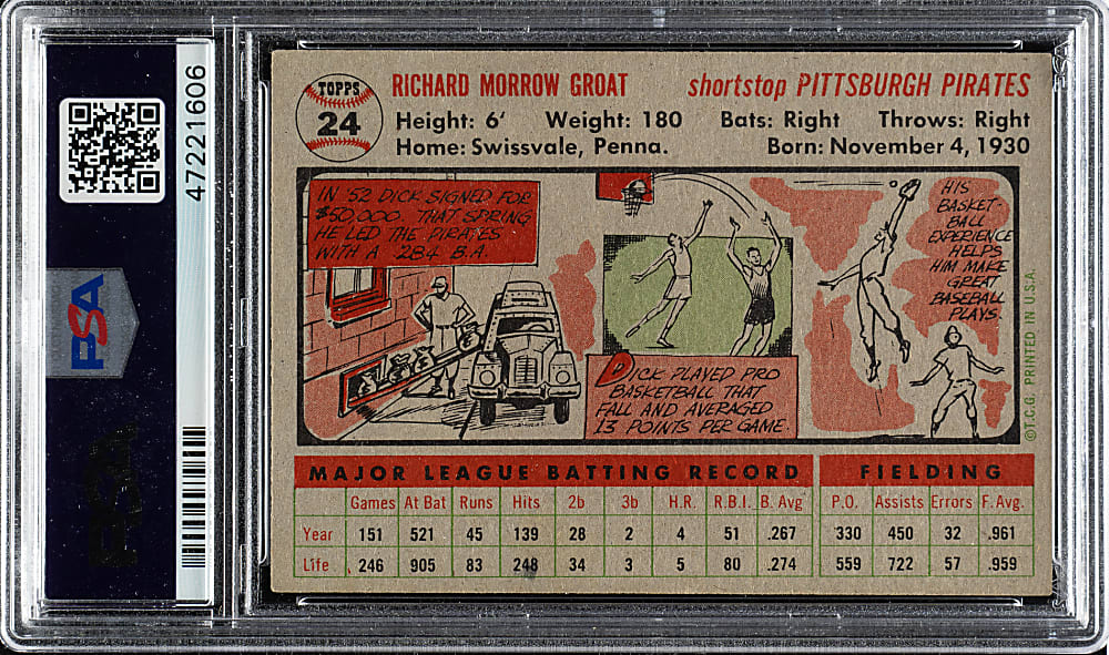 1956 Topps #24 Dick Groat Gray Back PSA NM-MT 8