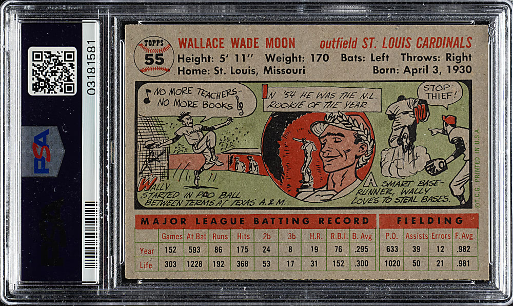 1956 Topps #55 Wally Moon Gray Back PSA NM-MT 8