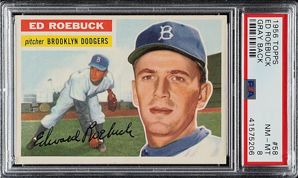 1956 Topps #58 Ed Roebuck Gray Back PSA NM-MT 8