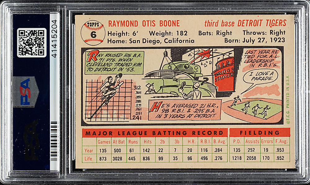 1956 Topps #6 Ray Boone White Back PSA NM-MT 8