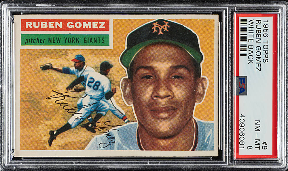 1956 Topps #9 Ruben Gomez White Back PSA NM-MT 8