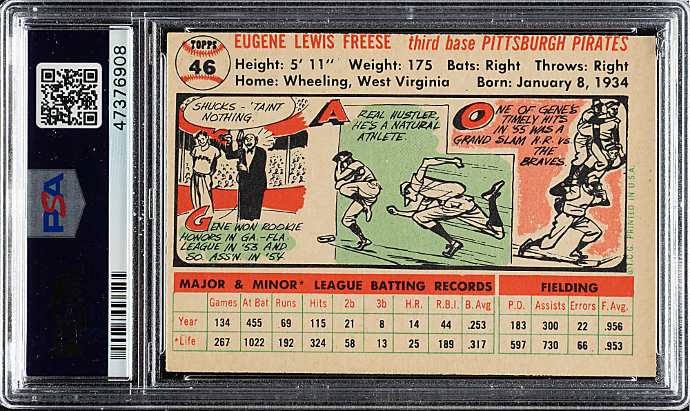 1956 Topps #46 Gene Freese White Back PSA NM-MT 8