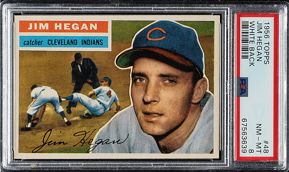 1956 Topps #48 Jim Hegan White Back PSA NM-MT 8