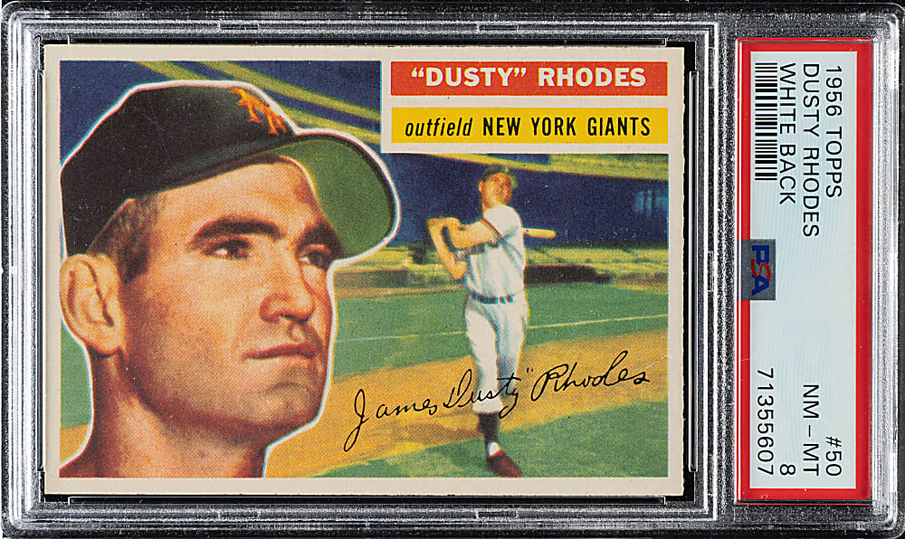 1956 Topps #50 Dusty Rhodes White Back PSA NM-MT 8