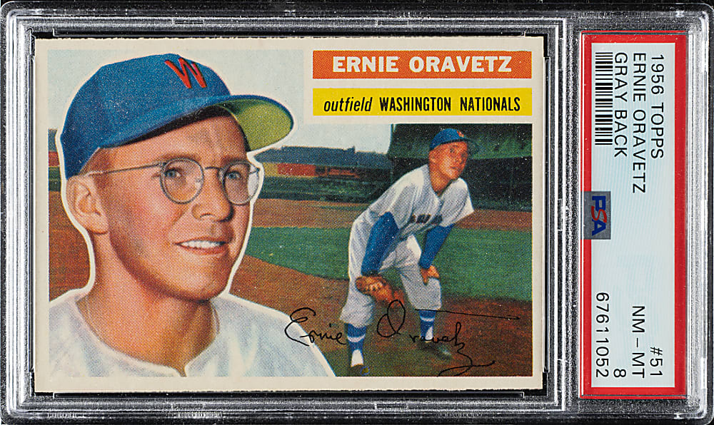 1956 Topps #51 Ernie Oravetz Gray Back PSA NM-MT 8