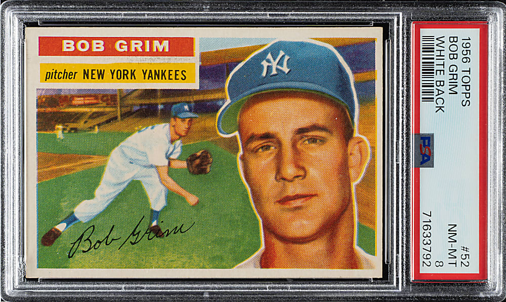 1956 Topps #52 Bob Grim White Back PSA NM-MT 8
