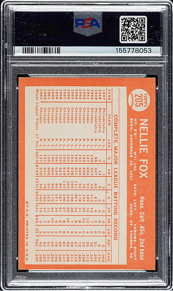 1964 Topps #205 Nellie Fox PSA NM-MT 8